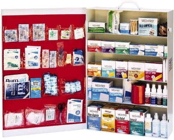 Medique - 1,500 Piece, 150 Person, Industrial First Aid Kit - 19-1/4" Wide x 28-1/2" Deep x 6" High, Metal Cabinet - Caliber Tooling