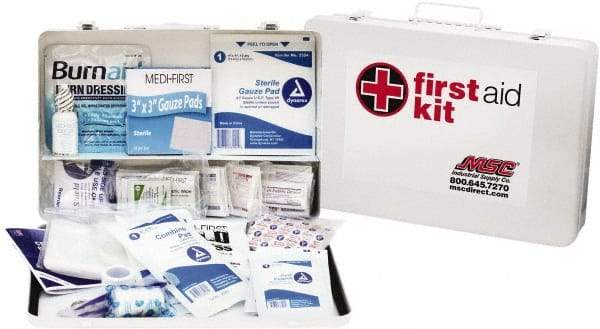 Medique - 200 Piece, 50 Person, Industrial First Aid Kit - 14" Wide x 9-1/2" Deep x 2-1/2" High, Metal Case - Caliber Tooling