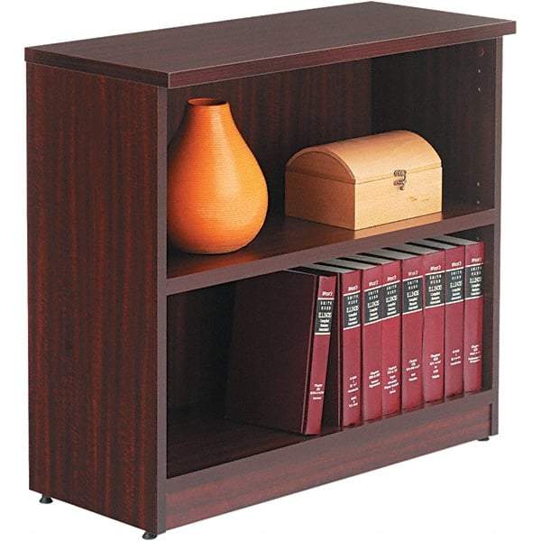 ALERA - 2 Shelf, 29-1/2" High x 31-3/4" Wide Bookcase - 14" Deep, Woodgrain Laminate, Mahogany - Caliber Tooling