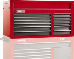 Proto - 12 Drawer Top Tool Chest - 50" Wide x 25-1/4" Deep x 27" High, Steel, Safety Red/Gray - Caliber Tooling