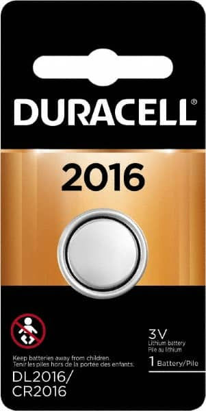 Duracell - Size 2016, Lithium, 1 Pack, Button & Coin Cell Battery - 3 Volts, Flat Terminal, CR2016, ANSI 5000LC Regulated - Caliber Tooling