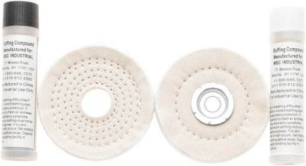 Value Collection - 4" Diam Loose Sewn, Cushion Sewn Buffing Wheel Set - 1/2" Arbor Hole - Caliber Tooling