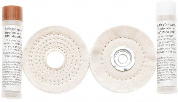 Value Collection - 4" Diam Cushion Sewn, Spiral Sewn Buffing Wheel Set - 1/2 & 7/8" Arbor Hole - Caliber Tooling