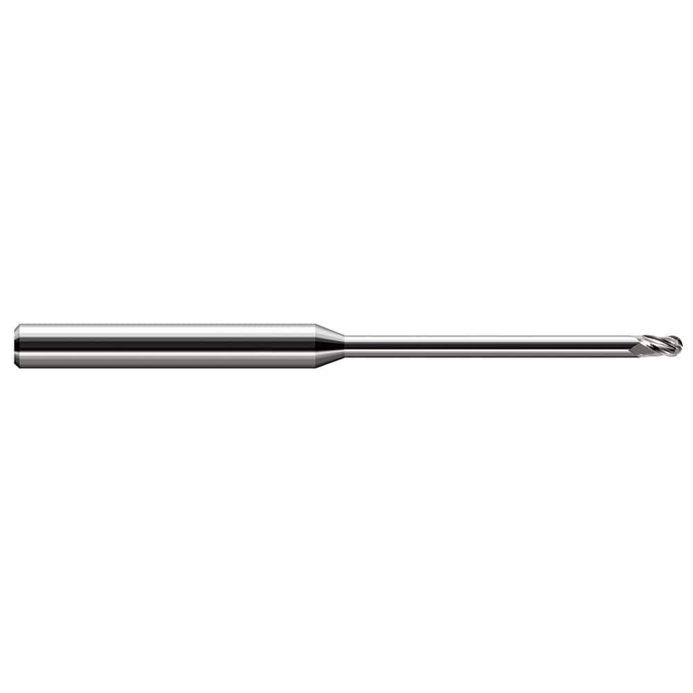 Ball End Mill: 0.093″ Dia, 0.139″ LOC, 3 Flute, Solid Carbide 3″ OAL, 1/8″ Shank Dia, 30 ° Helix, Uncoated, Single End