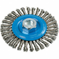 WALTER Surface Technologies - 4" OD, 5/8-11 Arbor Hole, Stringer Bead Stainless Steel Wheel Brush - 3/16" Face Width, 0.02" Filament Diam, 20,000 RPM - Caliber Tooling