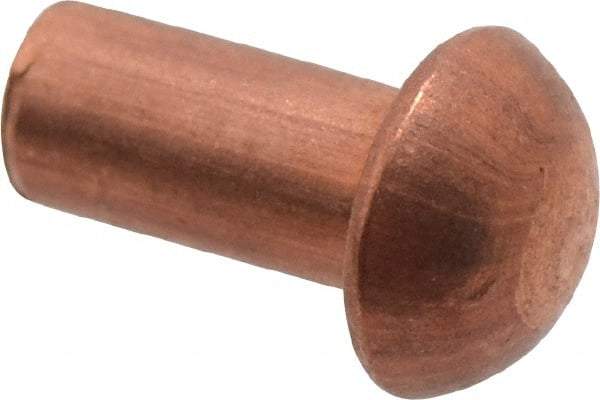 Made in USA - 1/8" Body Diam, Round Copper Solid Rivet - 1/4" Length Under Head - Caliber Tooling