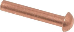 Made in USA - 1/8" Body Diam, Round Copper Solid Rivet - 3/4" Length Under Head - Caliber Tooling