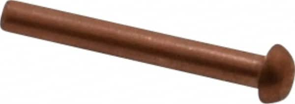 Made in USA - 1/8" Body Diam, Round Copper Solid Rivet - 1" Length Under Head - Caliber Tooling