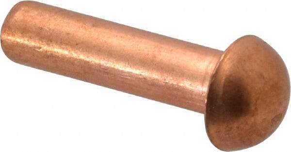 Made in USA - 1/4" Body Diam, Round Copper Solid Rivet - 1" Length Under Head - Caliber Tooling