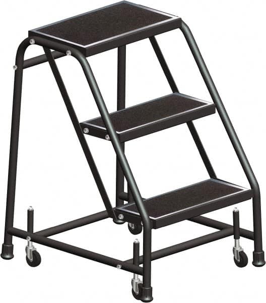 Ballymore - 28" 3 Step Ladder - Rolling Safety Ladder, 450 Lb Capacity, 28-1/2" Platform Height, 30" Base Width x 25" Base Depth, Serrated - Caliber Tooling