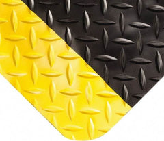 Wearwell - 52' Long x 4' Wide, Dry Environment, Anti-Fatigue Matting - Black with Yellow Borders, Vinyl with Nitrile Blend Base, Beveled on 4 Sides - Caliber Tooling