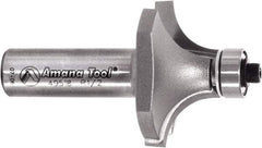 Amana Tool - 1-1/2" Cut Diam, 3/4" Length of Cut, 2 Flute Round-Over Edge Profile Router Bit - Carbide-Tipped, 1/2" Shank Diam, 2-5/8" OAL, Uncoated - Caliber Tooling