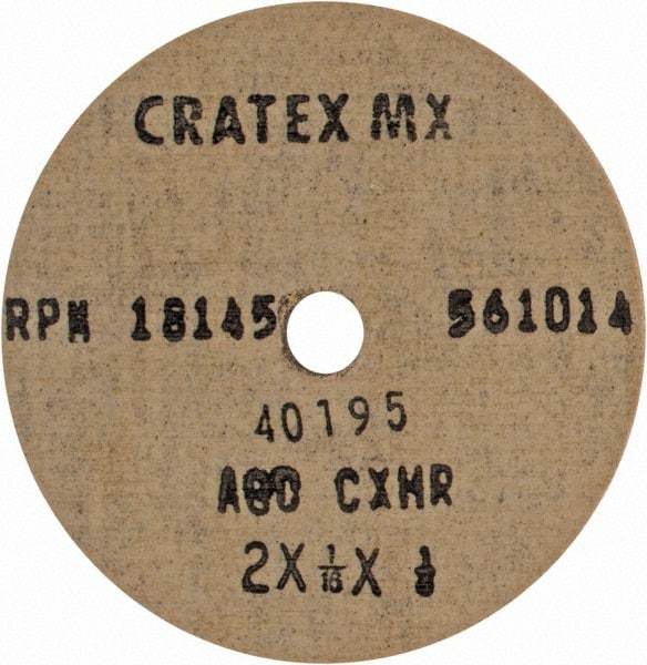 Cratex - 2" Diam x 1/4" Hole x 1/16" Thick, 80 Grit Surface Grinding Wheel - Aluminum Oxide, Type 1, Medium Grade, 18,145 Max RPM, No Recess - Caliber Tooling