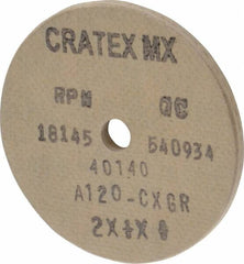 Cratex - 2" Diam x 1/4" Hole x 1/8" Thick, 120 Grit Surface Grinding Wheel - Aluminum Oxide, Type 1, Fine Grade, 18,145 Max RPM, No Recess - Caliber Tooling