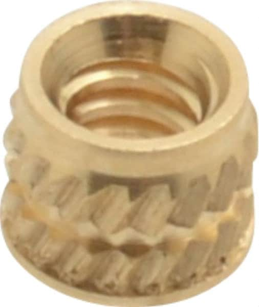 E-Z LOK - #4-40, 0.153" Small to 0.159" Large End Hole Diam, Brass Single Vane Tapered Hole Threaded Insert - 0.172" Insert, 0.157" Pilot Diam, 0.135" OAL, 0.093" Min Wall Thickness - Caliber Tooling