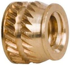 E-Z LOK - #10-24, 0.267" Small to 0.277" Large End Hole Diam, Brass Single Vane Tapered Hole Threaded Insert - 0.296" Insert, 0.272" Pilot Diam, 0.225" OAL, 0.159" Min Wall Thickness - Caliber Tooling