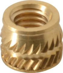 E-Z LOK - #10-32, 0.267" Small to 0.277" Large End Hole Diam, Brass Single Vane Tapered Hole Threaded Insert - 0.296" Insert, 0.272" Pilot Diam, 0.225" OAL, 0.159" Min Wall Thickness - Caliber Tooling