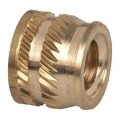 E-Z LOK - 1/4-20, 0.349" Small to 0.363" Large End Hole Diam, Brass Single Vane Tapered Hole Threaded Insert - 3/8" Insert, 0.354" Pilot Diam, 0.3" OAL, 0.194" Min Wall Thickness - Caliber Tooling