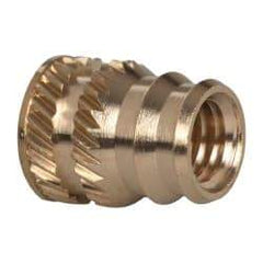 E-Z LOK - #10-32, 0.246" Small to 0.277" Large End Hole Diam, Brass Double Vane Tapered Hole Threaded Insert - 19/64" Insert, 1/4" Pilot Diam, 3/8" OAL, 0.159" Min Wall Thickness - Caliber Tooling