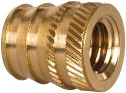 E-Z LOK - 3/8-16, 0.488" Small to 0.54" Large End Hole Diam, Brass Double Vane Tapered Hole Threaded Insert - 9/16" Insert, 0.493" Pilot Diam, 5/8" OAL, 0.293" Min Wall Thickness - Caliber Tooling