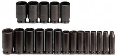 Proto - 19 Piece 3/8" Drive Deep Well Impact Socket Set - 6 Points, 6mm to 24mm Range, Metric Measurement Standard - Caliber Tooling