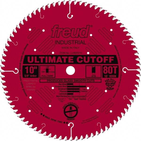 Freud - 10" Diam, 5/8" Arbor Hole Diam, 80 Tooth Wet & Dry Cut Saw Blade - Carbide-Tipped, Standard Round Arbor - Caliber Tooling