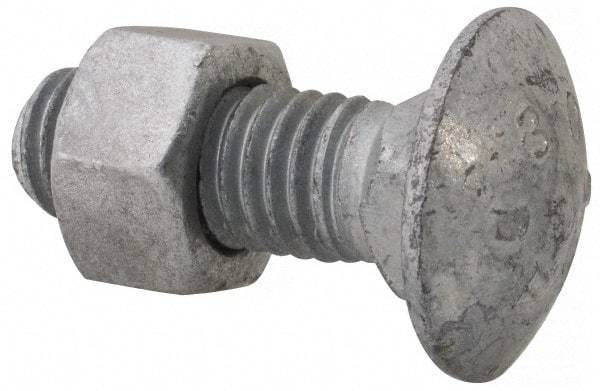 Value Collection - 1/2-13 UNC 1-1/2" Length Under Head, Standard Square Neck, Carriage Bolt - 1006-1050 Steel, Galvanized Zinc-Plated Finish - Caliber Tooling