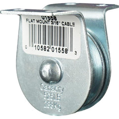 Block Division - 525 Lbs. Load Limit, Flat Standard Block - Upright Mount, Single Sheave, 1-1/2 Inch Outside Diameter, Wire Rope, 3/16 Inch Diameter, Eye, 5/8 Inch Inside Diameter, Carbon Steel, Zinc Plated Finish - Caliber Tooling