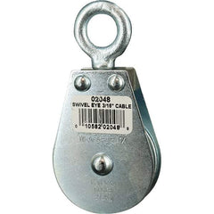 Block Division - 600 Lbs. Load Limit, Swivel Eye Standard Block - Single Sheave, 2 Inch Outside Diameter, Wire Rope, 3/16 Inch Diameter, Eye, 5/8 Inch Inside Diameter, Carbon Steel, Zinc Plated Finish - Caliber Tooling