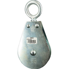 Block Division - 1, 550 Lbs. Load Limit, Swivel Eye Standard Block - Single Sheave, 3-1/2 Inch Outside Diameter, Wire Rope, 5/16 Inch Diameter, Eye, 1-3/16 Inch Inside Diameter, Carbon Steel, Zinc Plated Finish - Caliber Tooling