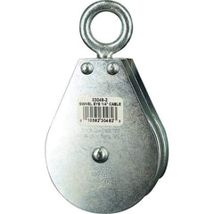 Block Division - 800 Lbs. Load Limit, Swivel Eye Standard Block - Double Sheave, 3 Inch Outside Diameter, Wire Rope, 1/4 Inch Diameter, Eye, 7/8 Inch Inside Diameter, Carbon Steel, Zinc Plated Finish - Caliber Tooling