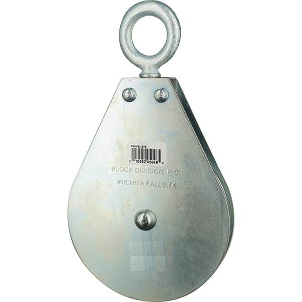 Block Division - 640 Lbs. Load Limit, Swivel Eye Snatch Block - Single Sheave, 3 Inch Outside Diameter, Wire Rope, 1/4 Inch Diameter, Eye, 7/8 Inch Inside Diameter, Carbon Steel, Zinc Plated Finish - Caliber Tooling