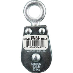 Block Division - 525 Lbs. Load Limit, Swivel Eye Snatch Block - Double Sheave, 1-5/8 Inch Outside Diameter, Wire Rope, 3/16 Inch Diameter, Eye, 5/8 Inch Inside Diameter, Carbon Steel, Zinc Plated Finish - Caliber Tooling