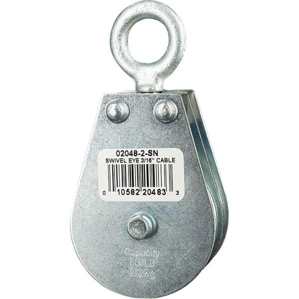 Block Division - 600 Lbs. Load Limit, Swivel Eye Snatch Block - Double Sheave, 2 Inch Outside Diameter, Wire Rope, 3/16 Inch Diameter, Eye, 5/8 Inch Inside Diameter, Carbon Steel, Zinc Plated Finish - Caliber Tooling