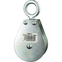 Block Division - 685 Lbs. Load Limit, Swivel Eye Snatch Block - Double Sheave, 2-1/2 Inch Outside Diameter, Wire Rope, 1/4 Inch Diameter, Eye, 7/8 Inch Inside Diameter, Carbon Steel, Zinc Plated Finish - Caliber Tooling