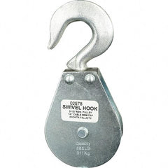 Block Division - 685 Lbs. Load Limit, Swivel Hook Block - Single Sheave, 2-1/2 Inch Outside Diameter, Wire Rope, 1/4 Inch Diameter, Eye, 3/8 Inch Inside Diameter, Carbon Steel, Zinc Plated Finish - Caliber Tooling