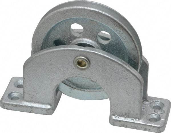 Value Collection - Single Open Upright Mount Guidance Pulley - Sheave, 2-1/2 Inch Outside Diameter, Wire Rope, 3/16 Inch Diameter, 0.144 Inch to 0.155 Inch Mounting Hole Diameter Iron, Galvanized Finish - Caliber Tooling