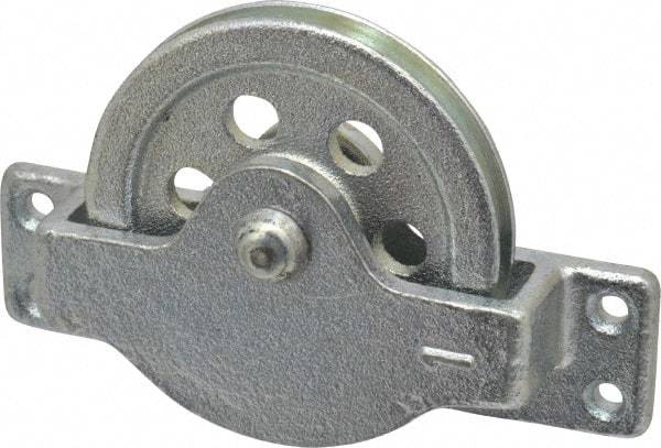 Value Collection - Single Open Side Mount Guidance Pulley - Sheave, 2-1/2 Inch Outside Diameter, Wire Rope, 3/16 Inch Diameter, 0.144 Inch to 0.155 Inch Mounting Hole Diameter Iron, Galvanized Finish - Caliber Tooling