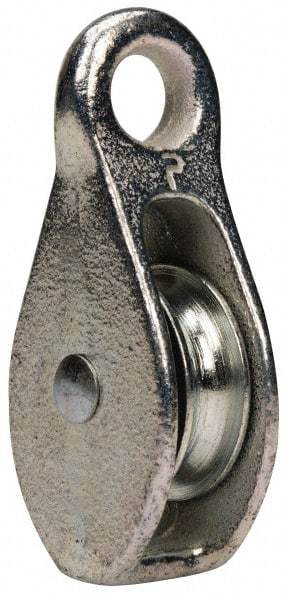 Value Collection - Rigid Eye Single Sheave Pulley - Sheave, 1-1/2 Inch Outside Diameter, Fibrous Rope, 3/8 Inch Diameter, Malleable Iron, Galvanized Finish - Caliber Tooling