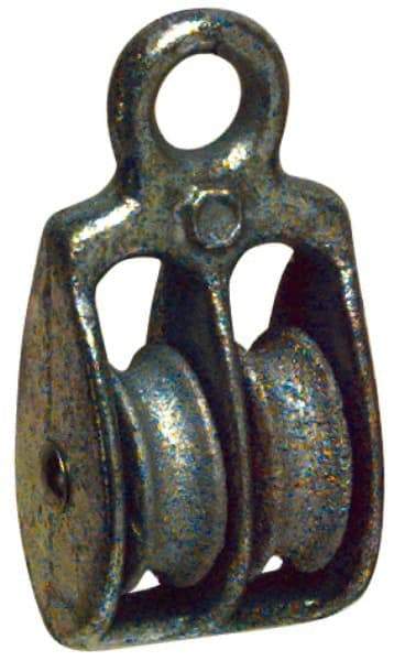 Value Collection - Rigid Eye Double Sheave Pulley - Sheave, 1 Inch Outside Diameter, Fibrous Rope, 1/4 Inch Diameter, Malleable Iron, Galvanized Finish - Caliber Tooling