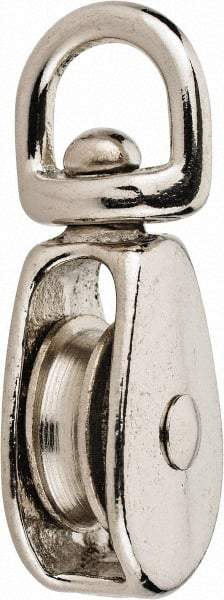 Value Collection - Swivel Eye Single Sheave Pulley - Sheave, 1 Inch Outside Diameter, Fibrous Rope, 1/4 Inch Diameter, Gray Iron, Zinc Plated Finish - Caliber Tooling