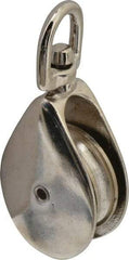 Value Collection - Swivel Eye Single Sheave Pulley - Sheave, 2 Inch Outside Diameter, Fibrous Rope, 7/16 Inch Diameter, Gray Iron, Zinc Plated Finish - Caliber Tooling