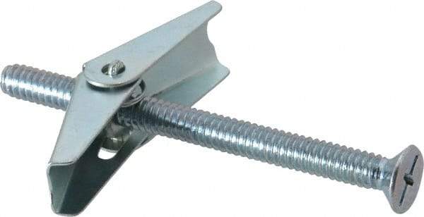 Value Collection - 1/4" Screw, 1/4" Diam, 3" Long, Toggle Bolt Drywall & Hollow Wall Anchor - 1/4" Drill, Zinc Plated, Steel, Use in Concrete, & Masonry, Hollow Tile, Plaster & Wallboard - Caliber Tooling