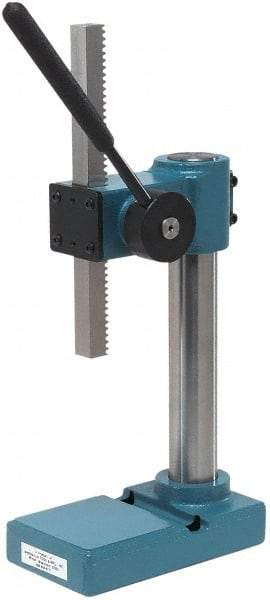 JT&M - 3/4" Ram, 2-3/4" Throat Depth, 1/2 Ton Manual Arbor Press - 8-5/16" Max Work Height x 6" Max Work Width, 13:1 Leverage Ratio, 4-1/16" Base Width x 7-1/16" Base Depth - Caliber Tooling