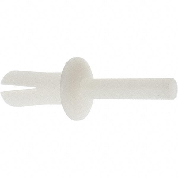 Made in USA - Truss Head Nylon Push Mount Blind Rivet - Nylon Mandrel, 0.281" to 1/2" Grip, 0.468" Head Diam, 1/4" Max Hole Diam, 0.62" Length Under Head, 0.15" Body Diam - Caliber Tooling