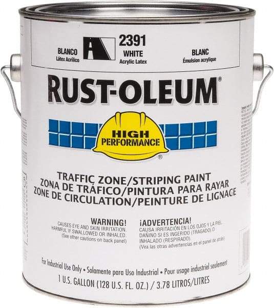 Rust-Oleum - 1 Gallon White Water Based Striping Paint - 410 Linear Ft. at 4 Inch Wide, <100 VOC Compliant, 30 Minutes Tack Free Dry Time, 8 Hrs Recoat Dry Time - Caliber Tooling