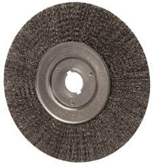 Weiler - 10" OD, 1-1/4" Arbor Hole, Crimped Steel Wheel Brush - 3/4" Face Width, 2-1/2" Trim Length, 0.014" Filament Diam, 4,000 RPM - Caliber Tooling