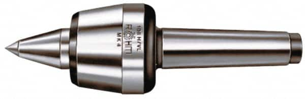 Rohm - MT6 Taper Shank, 4.134" Head Diam 5,512 Lb Capacity Live Center - 2,600 Max RPM, 3.217" Head Length, 1.9685" Point Diam, 3.071" Point Len, 5,500 Lb Max Workpc, 13.976" OAL, Long Point - Caliber Tooling