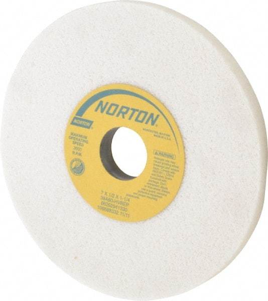 Norton - 7" Diam x 1-1/4" Hole x 1/2" Thick, H Hardness, 60 Grit Surface Grinding Wheel - Aluminum Oxide, Type 1, Medium Grade, 3,600 Max RPM, Vitrified Bond, No Recess - Caliber Tooling