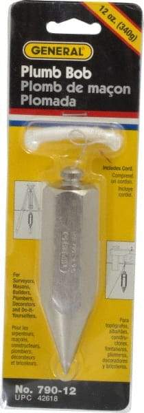 General - 4-1/2 Inch Long, 1 Inch Diameter Steel Plumb Bob - 12 Ounce - Caliber Tooling